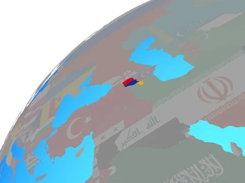 Armenia with flag on globe Stock Illustration
