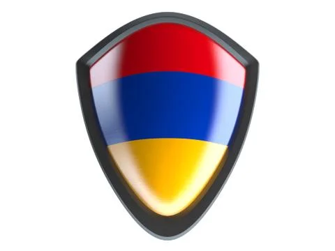 Armenia flag on metal shield isolate on white background. 스톡 일러스트