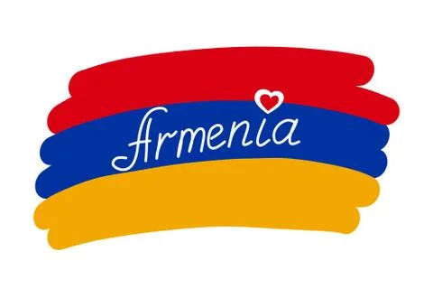 Armenia flag, stylized vector illustration with handwritten country name text Stock Illustration