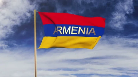 Armenia flag with title waving in the wind. Looping sun rises style.  Animation Stock Footage 47883591