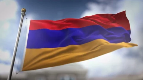 Armenia Flag Waving Slow Motion 3D Rendering Blue Sky Background - Seamless.. Stock Footage 74858650