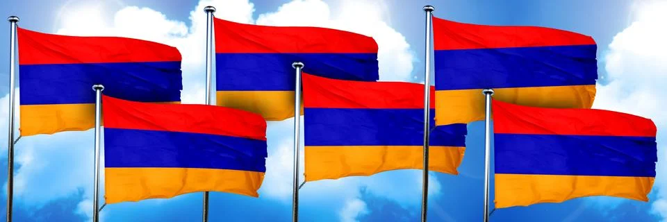 Armenia flags, 3D rendering, on a cloud background Stock Illustration