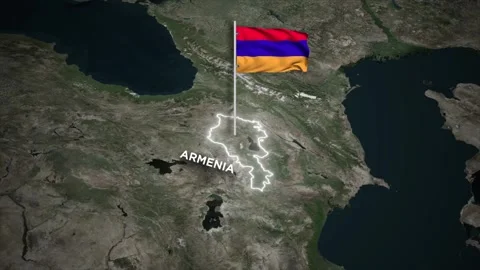 Armenia Map Animation and 3D Waving of Armenia national Flag Animation on S.. Stock Footage 330359535