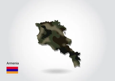 Armenia map with camouflage pattern, Forest / green texture in map. Military  Stock Illustration