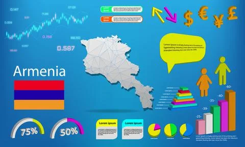Armenia map info graphics - charts, symbols, elements and icons collection. D Illustrazione stock