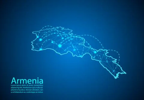 Armenia map with nodes linked by lines. concept of global communication and b Stock Illustration
