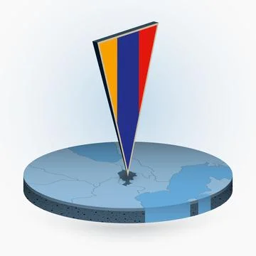 Armenia map in round isometric style with triangular 3D flag of Armenia Stock Illustration