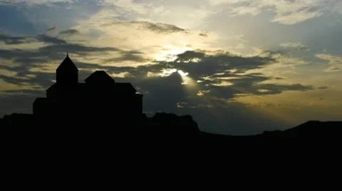 Armenia The monastery of Sevan golden sunset Stock Footage 10592419