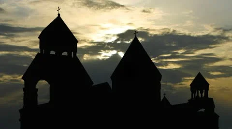 Armenia monastery of St.Echmiadzin sunset clouds Video stock 10592377