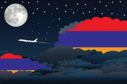 Armenia Night Clouds Airplane Vector Illustration Illustrazione stock