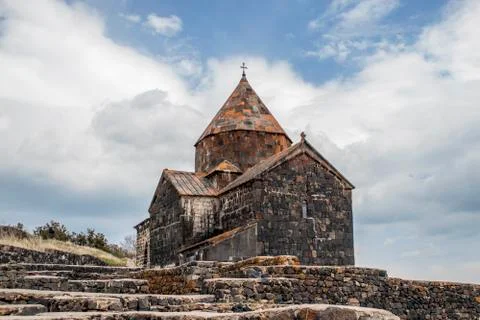 Armenia. Sevanavank monastery. A stone religious architectural structure on L Stock Photos