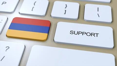 Armenia Support Concept. Button Push 3D Illustration. Support of Country or G Illustrazione stock