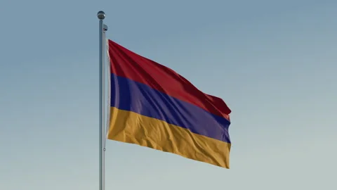 Armenia Yerevan Flag loop Cinematic Realistic Waving Blue Sky Stock Footage 301723582