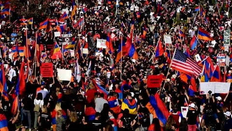 The Armenian diaspora held a protest against aggression of Azerbaijan in Artsakh Stock Footage 140990960