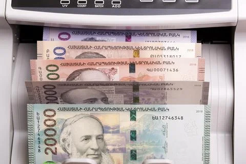 Armenian dram in a counting machine Stock Photos