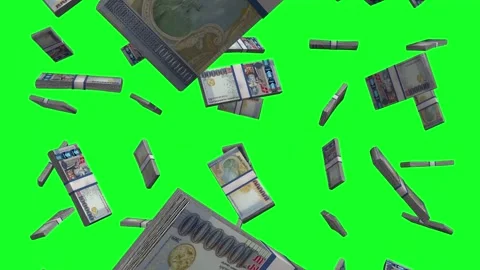 Armenian Dram Falling Animation Stacks Of Money on Green Screen Stock Footage 301996260