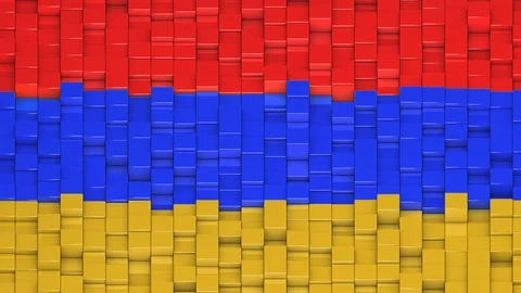 Armenian flag made of cubes moving up and down in a random pattern. Video stock 115192468