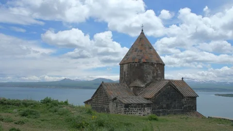 Armenian Monastery of Sevanavank, Lake Sevan Peninsula, Armenia 3 Stock Footage 90451092
