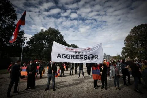 Armenian protest in the Hague against Azerbaijan aggression Stock Photos