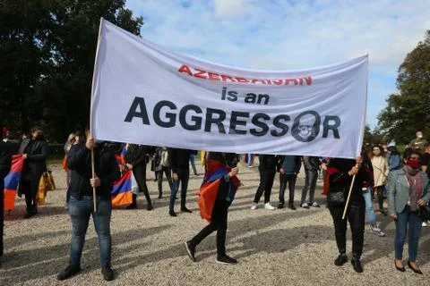 Armenian protest in the Hague against Azerbaijan aggression Stock Photos