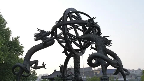 An armillary sphere is a model of objects in the sky Stock-Footage 275843219