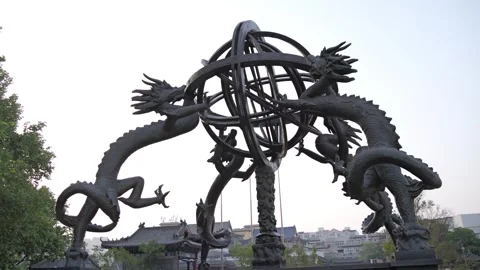 An armillary sphere is a model of objects in the sky Stock-Footage 275843331