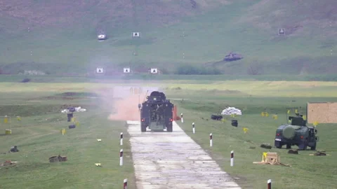 Armored combat vehicles from which comes the army  in slow motion Stock Footage 152709309