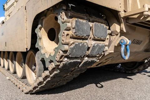 Armored forces tank track angle view from the front Stock Photos
