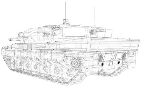 Armored tank technical wire-frame. Vector rendering of 3d Illustrazione stock