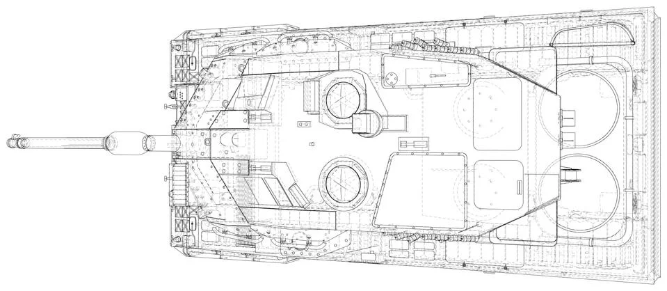 Armored tank technical wire-frame. Vector rendering of 3d Illustrazione stock