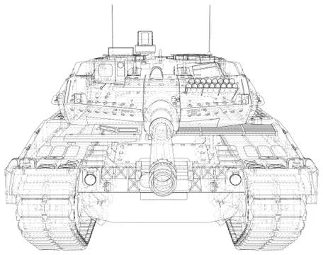 Armored tank technical wire-frame. Vector rendering of 3d Illustrazione stock