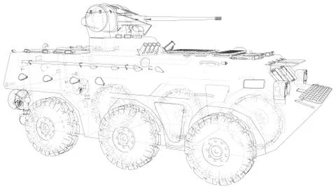 Armored vehicle technical wire-frame. Vector rendering of 3d Illustrazione stock
