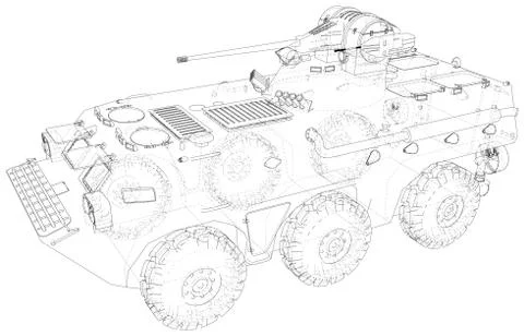 Armored vehicle technical wire-frame. Vector rendering of 3d Illustrazione stock