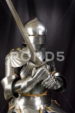 Armour of the medieval knight. Metal protection of the soldier against ...