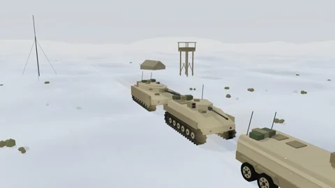 Armoured column driving through a snow covered winter steppe Video stock 341046431
