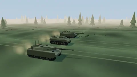 Armoured formation advancing line abreast across open woodland Video stock 341089324