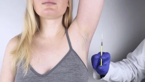 Armpit injection botulinum toxin. Cream marking for injection sites. Pain relief Stock Footage 169988742