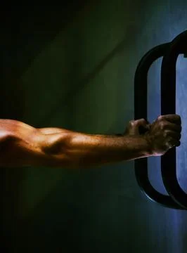 Arms of the man doing dips training Stock Photos