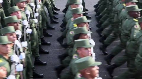Army and troops marching in Havana, Cuba Stock Footage 7340201