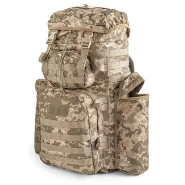 Army backpack in pixel camouflage. Tactical military backpack. Stock Photos