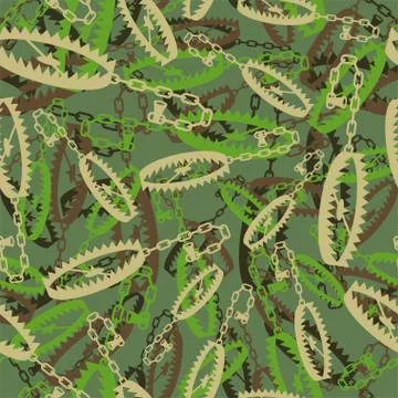 Army Bear trap pattern seamless. Metal animal mantrap background military. Pr 스톡 일러스트