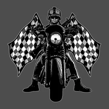 Army biker and checkered flag Stock Illustration