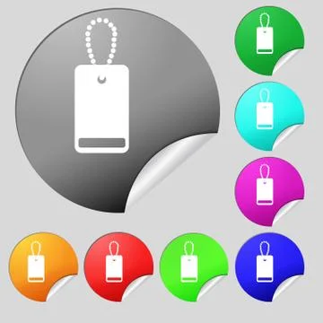 Army chains icon sign. Set of eight multi colored round buttons, stickers. Ve Stock Illustration