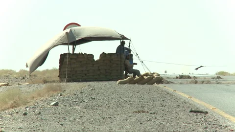 Army check point on road for security Stock Footage 202210309