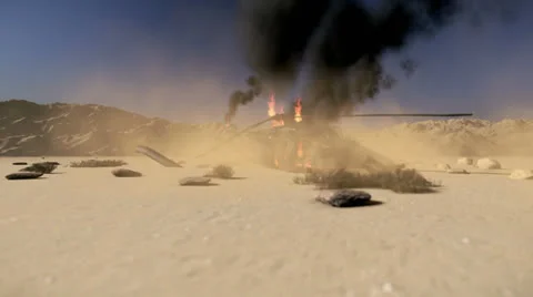 Army Chopper crash and on fire Stock Footage 24466041