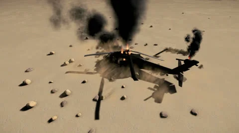 Army Chopper on fire Stock Footage 24465980
