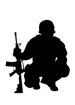 Army commando fighter isolated vector black silhouette Stock Illustration