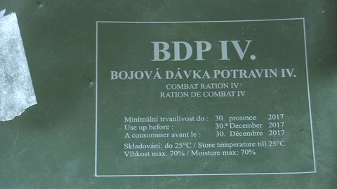 Army of the Czech Republic, combat ration of soldier food in the terrain Stock Footage 92671002