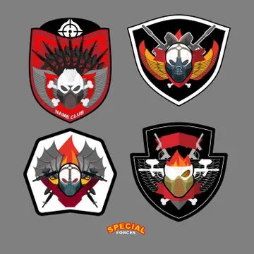 Army emblem set. Special forces patch with skull and guns. Vector illustratio イラスト素材