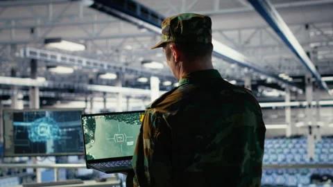 Army expert in data center integrating AI machine learning into radar systems Stock Footage 314686534